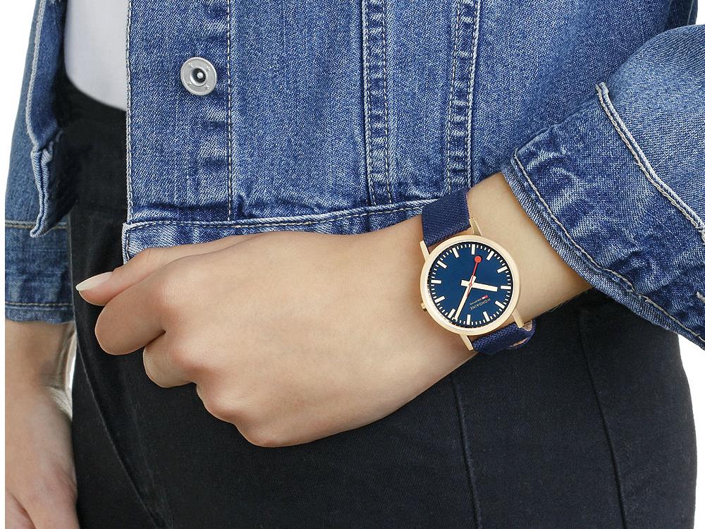 Mondaine Classic Quartz Watch, Blue, 36 mm, Fabric strap, A660 