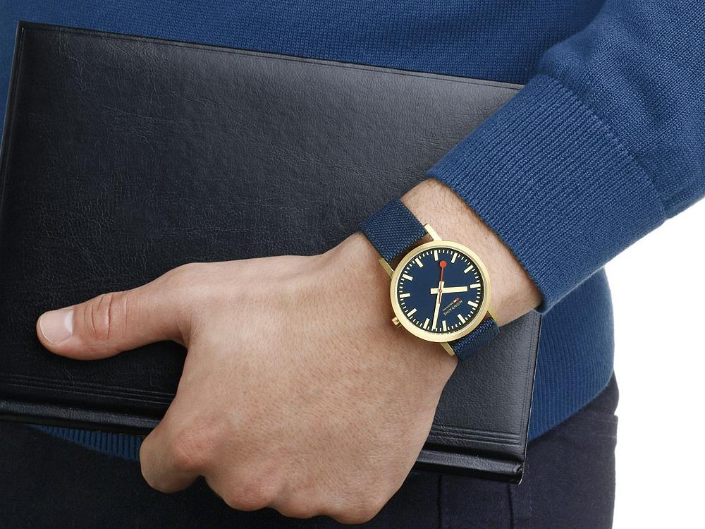 Mondaine Classic Quartz Watch, Blue, 36 mm, Fabric strap, A660  