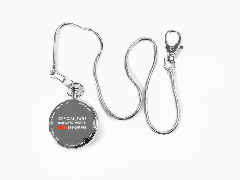 Mondaine SBB Evo Quartz Pocket Watch, Steel, White, 43 mm, A660.30316.11SBB