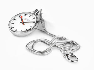 Mondaine SBB Evo Quartz Pocket Watch, Steel, White, 43 mm, A660.30316.11SBB