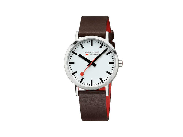 Mondaine Classic SBB Quartz Watch, White, 40 mm, Leather strap