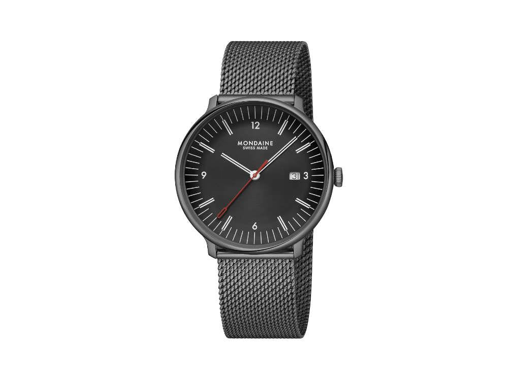 Mondaine Doppio IP Gun Quartz Watch, Black, 41 mm, MLE.41220.SM
