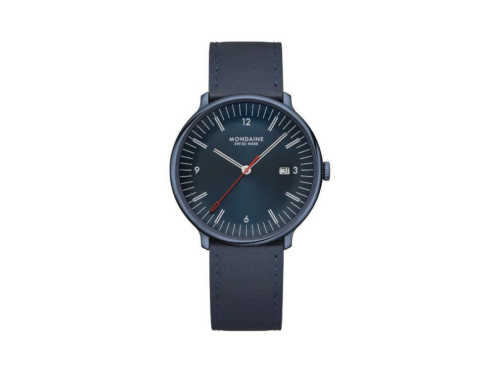 Mondaine Doppio IP Quartz Watch, Blue, 41 mm, MLE.41240.LDV