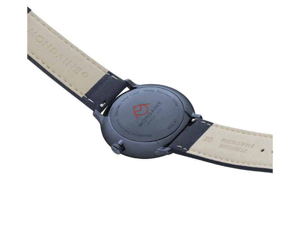 Mondaine Doppio IP Quartz Watch, Blue, 41 mm, MLE.41240.LDV