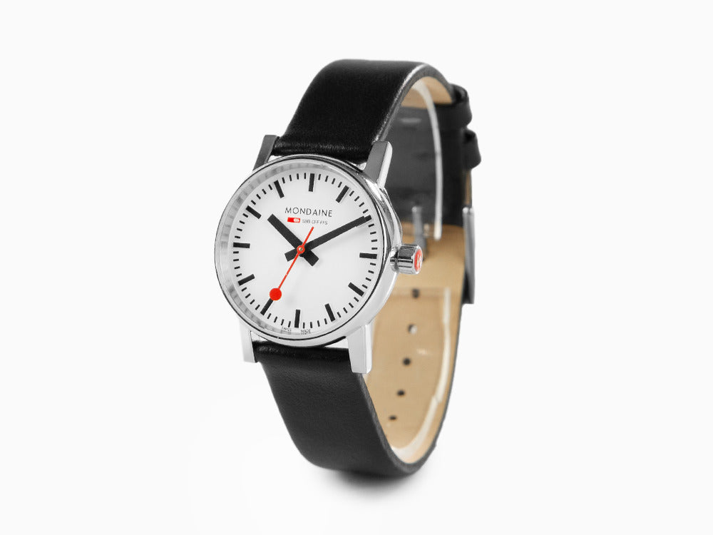 Mondaine SBB Evo2 Quartz Watch, White, 30mm, Leather strap, MSE.30110.LB