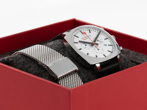 Mondaine Cushion Quartz Watch, White, 41 mm, Leather strap, MSL.41410.LBV.SET
