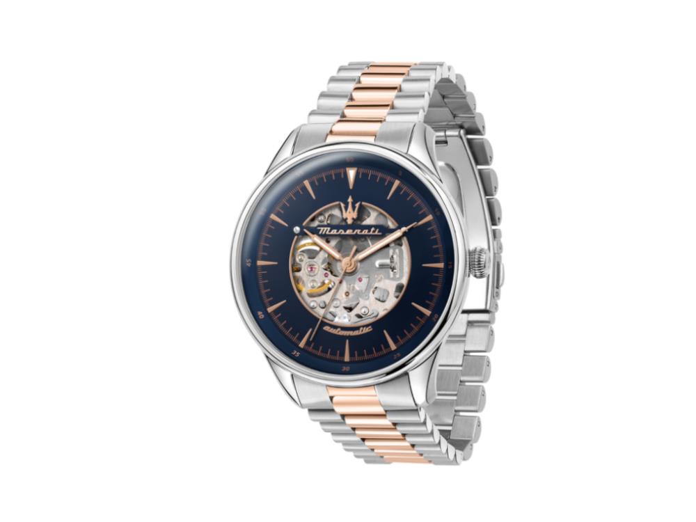 Maserati Tradizione Automatic Watch, PVD Rose Gold, Blue, 45 mm, R8823146001