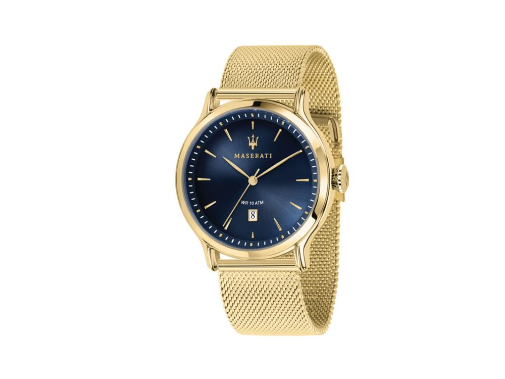Maserati Epoca Quartz Watch, PVD Gold, Blue, 42 mm, Mineral crystal, R8853118020