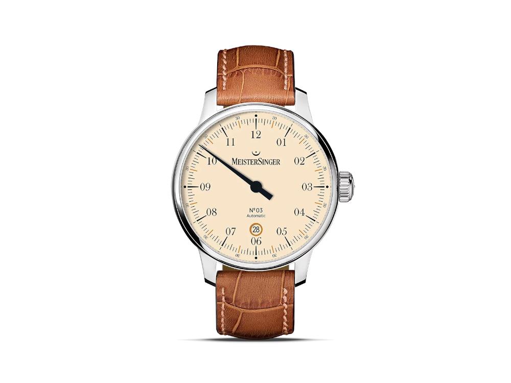 Meistersinger N3 - 40 mm Ivory Automatic Watch, SW 200, Brown, DM903C-SG03