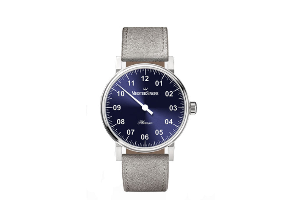 Meistersinger Phanero Watch, Blue Sunburst, 35mm, Leather strap, PH308-SV16