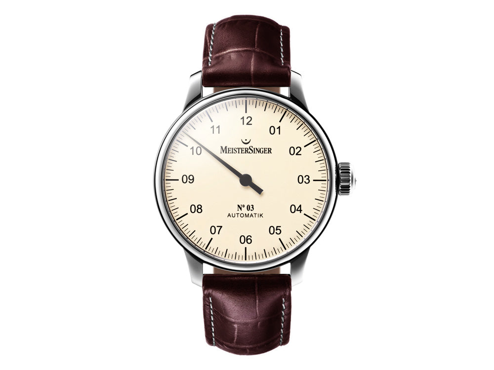 Meistersinger N3 Automatic Watch, ETA 2824-2, 43mm. Brown Leather strap, AM903