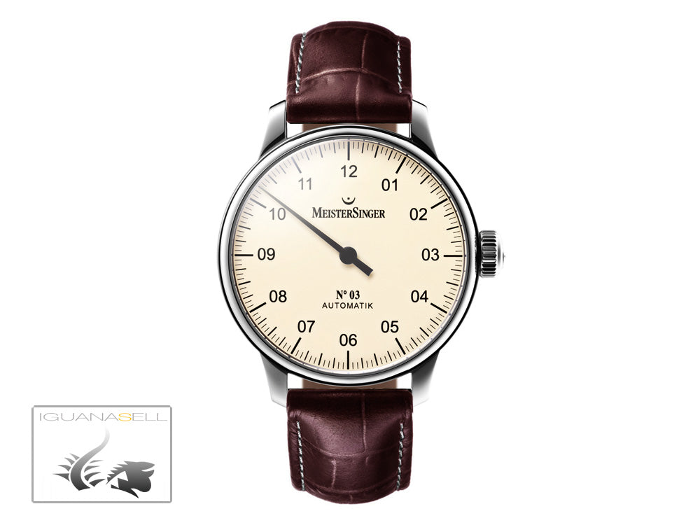Meistersinger N3 Automatic Watch, ETA 2824-2, 43mm. Brown Leather strap, AM903