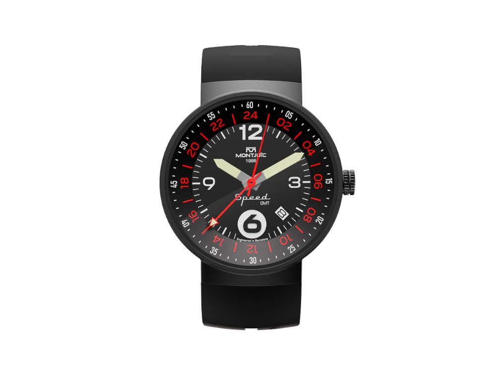 Montjuic GMT Speed Quartz Watch, Stainless Steel, DLC, Black, 43 mm, MJ3.0202.B