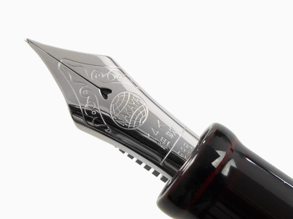 Nakaya Writer Long Fountain Pen Kuro-Tamenuri, Ebonite, Rhodium plated