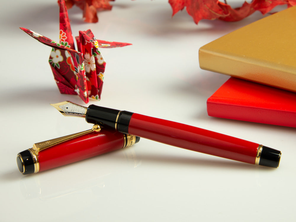 Pilot Custom 845 Red Fountain Pen, Ebonite and Urushi lacquer, FKV