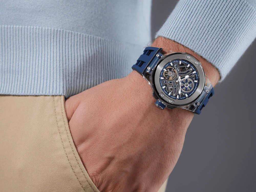 Police Cyclone Automatic Watch, 43 mm, Blue, PEWGR0082204