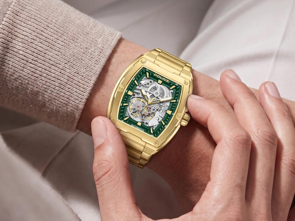 Police Skeletor Automatic Watch, 42 mm, Green, PEWJL0072206
