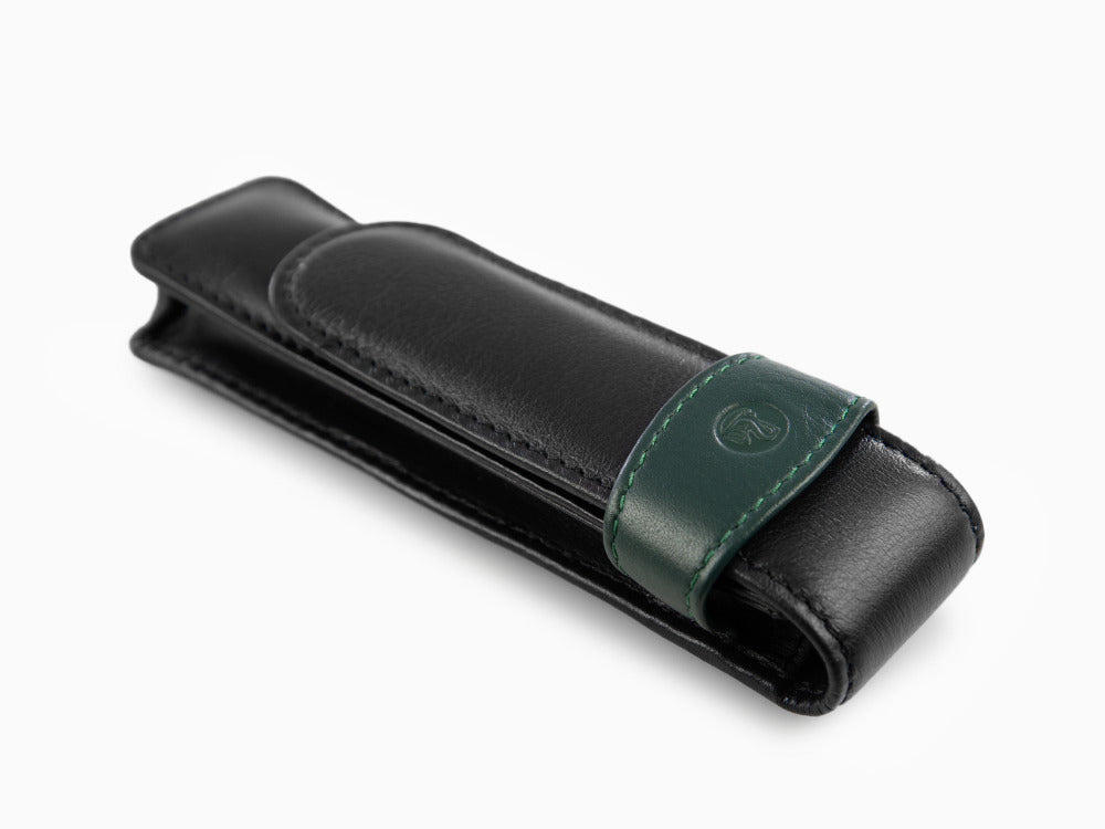 Pelikan 2 Pen Case, Leather, Black-Green, Soft, Flap tuck, 923722