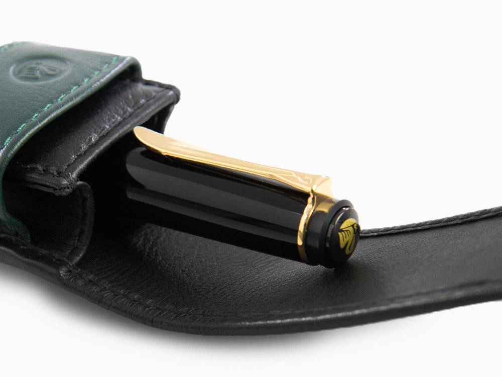 Pelikan 2 Pen Case, Leather, Black-Green, Soft, Flap tuck, 923722