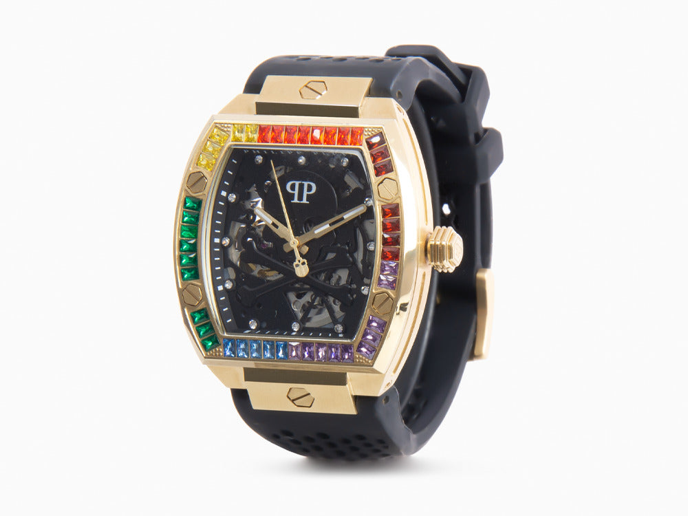 Philipp Plein The Skeleton Automatic Watch, PVD Gold, Black, 44 mm, PWBAA1623