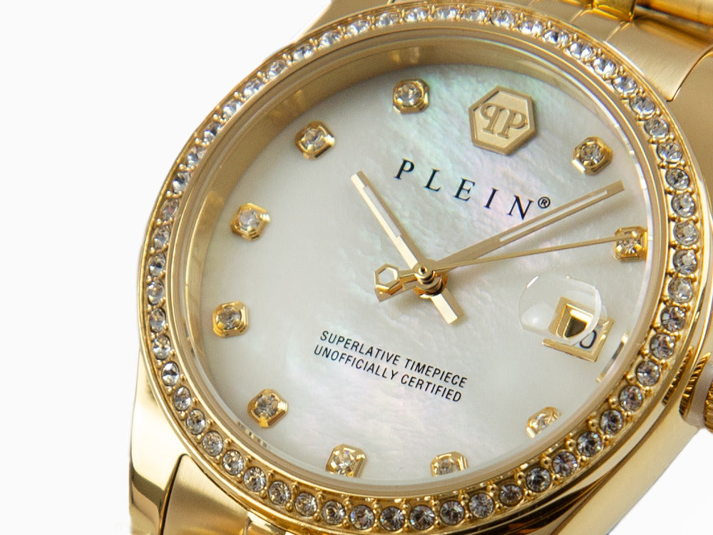 Philipp Plein Date Superlative Quartz Watch, PVD Gold, White, 34 mm, PWYAA0323