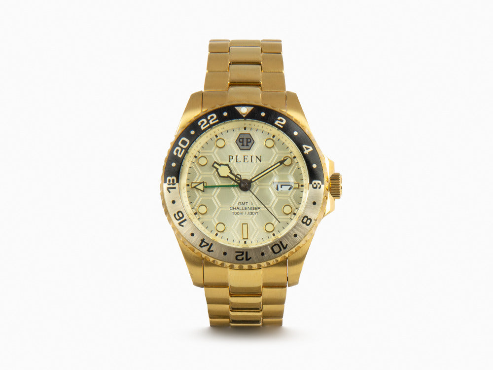 Philipp Plein GMT-I Challenger Quartz Watch, PVD Gold, Golden, 44 mm, PWYBA0423