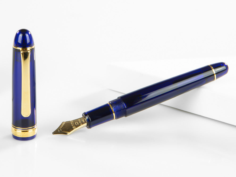 Platinum 3776 Century Fountain Pen - Chartres Blue with Gold Trim - 14k Nib Sizes: Music Nib - Image 2