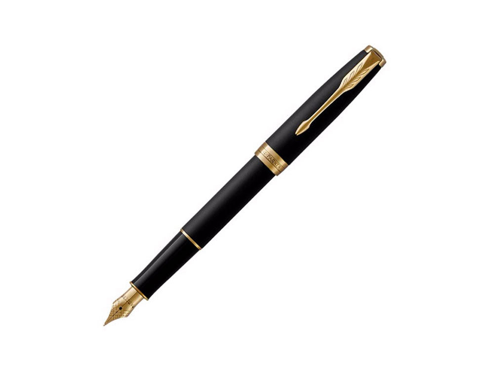 Parker Sonnet Fountain Pen, Lacquer, Gold Trim, Black, 1931517
