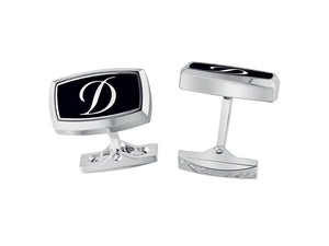 S.T. Dupont Label Cufflinks, Stainless steel, Black lacquer, Palladium, 005570