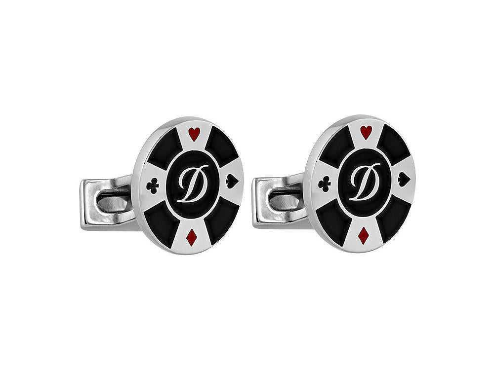 S.T. Dupont Line D Casino Cufflinks, Palladium, Red/Black, 005746