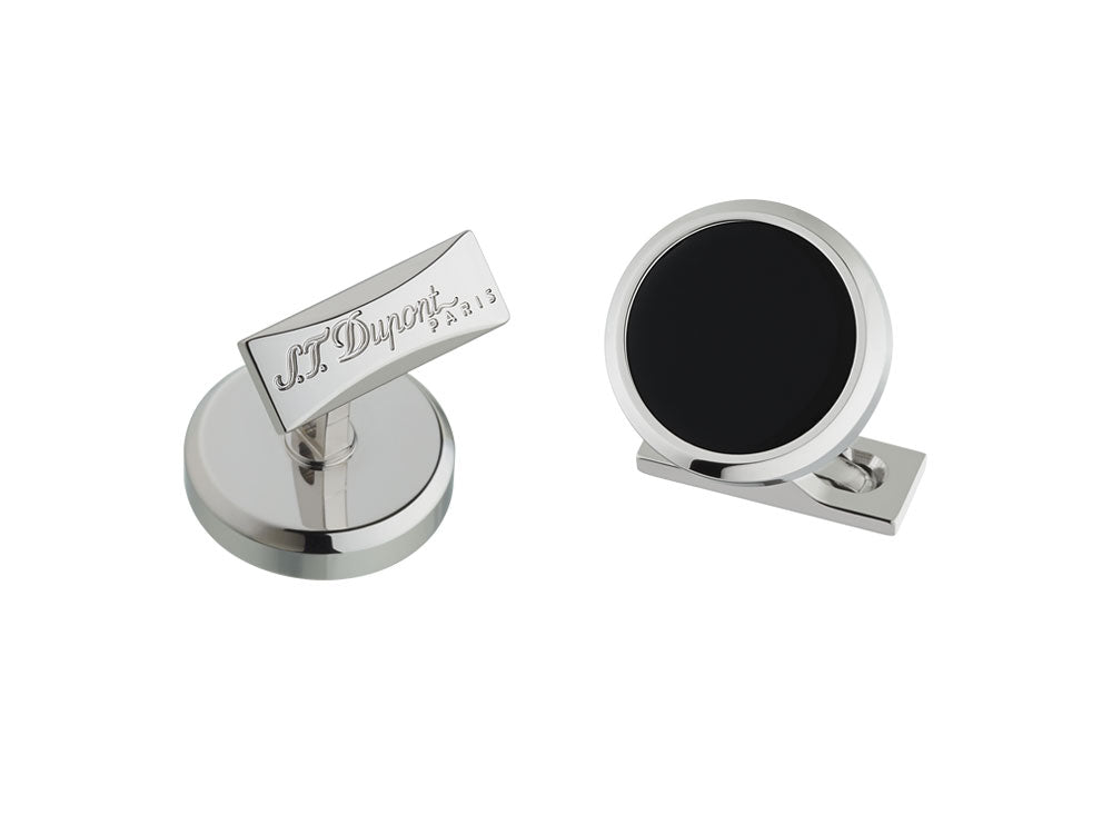 S.T. Dupont Round Cufflinks, Steel, Black lacquer, Palladium, Black, 005576