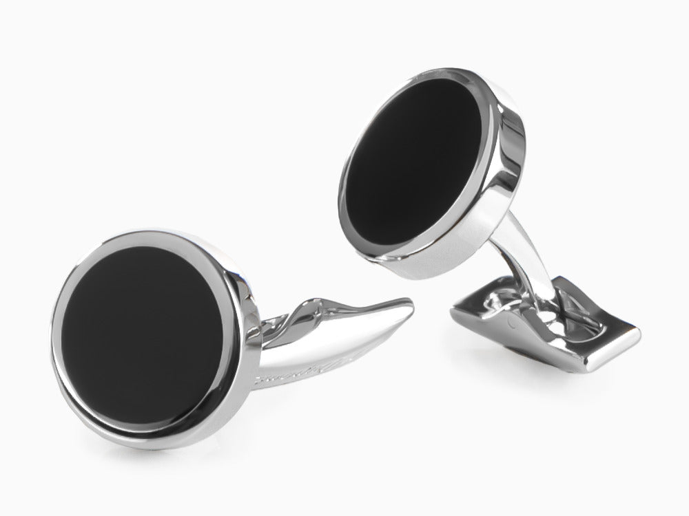 S.T. Dupont Round Cufflinks, Steel, Black lacquer, Palladium, Black, 005576