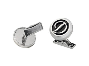 S.T. Dupont Round Cufflinks, Steel, Lacquer, Stainless Steel, Silver, 005585