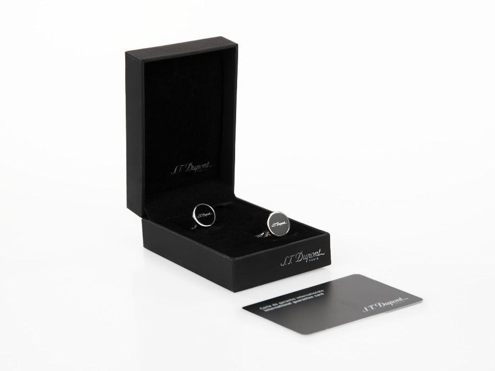 S.T. Dupont D Cufflinks, Silver, Lacquer, Black, 005832