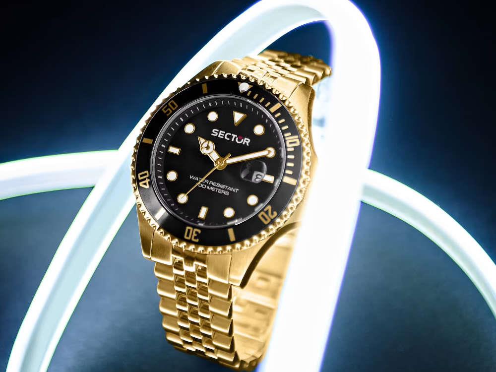 Sector No Limits 230 Quartz Watch, PVD Gold, Black, 43 mm, R3253161051