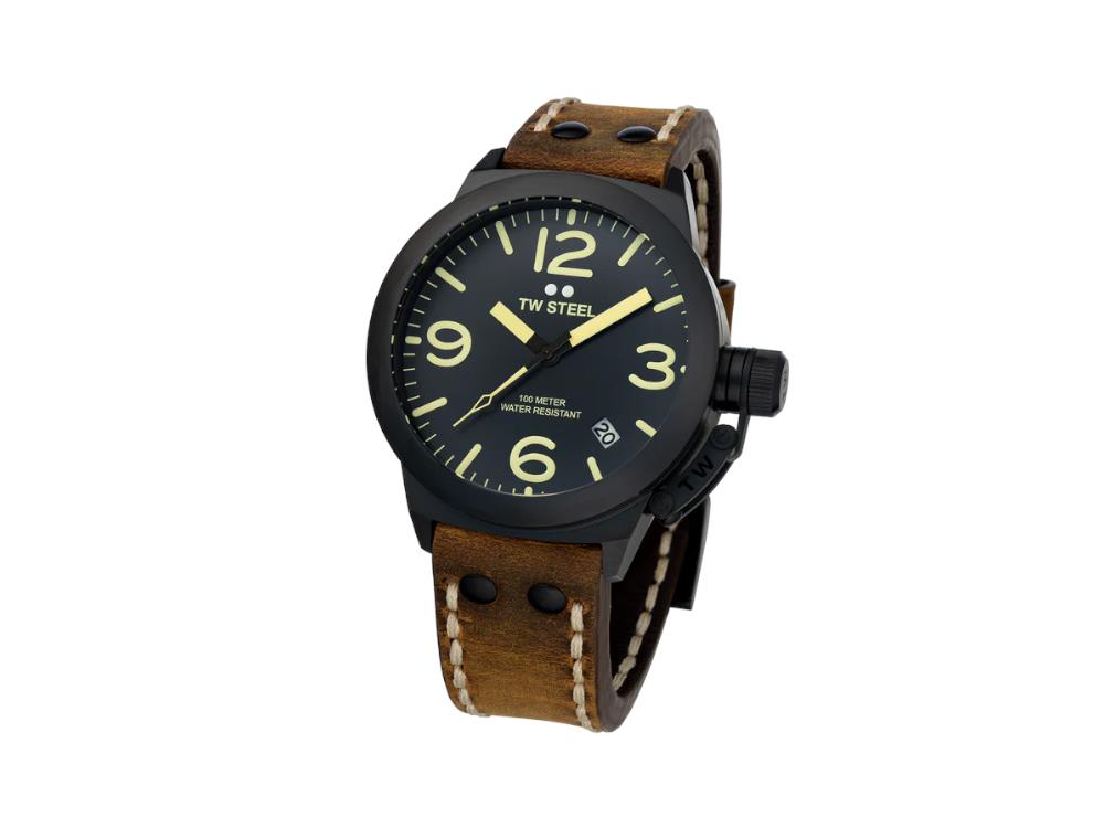 TW SteelClassic Canteen Quartz Watch, Black, 45 mm, Leather strap, 10 atm, CS103