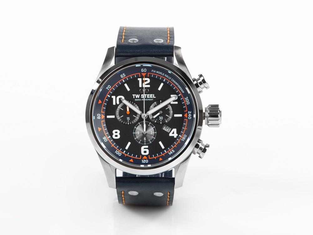 TW Steel Fast Lane Quartz Watch, Black, 48 mm, Leather strap, 10 atm, SVS311