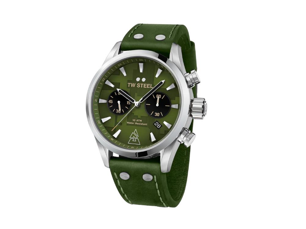 TW Steel Blast Quartz Watch, Green, 48 mm, Leather strap, 10 atm, VS98
