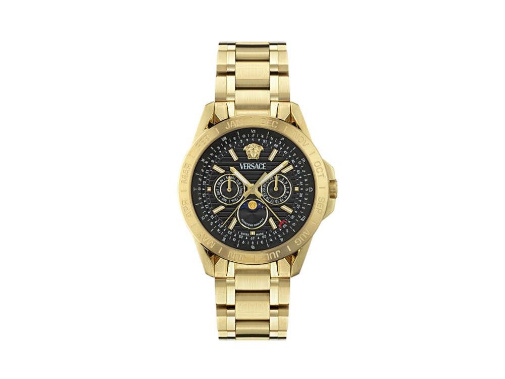 Versace V-Galaxy Moonphase Quartz Watch, PVD Gold, Black, 43 mm, VE0K00425