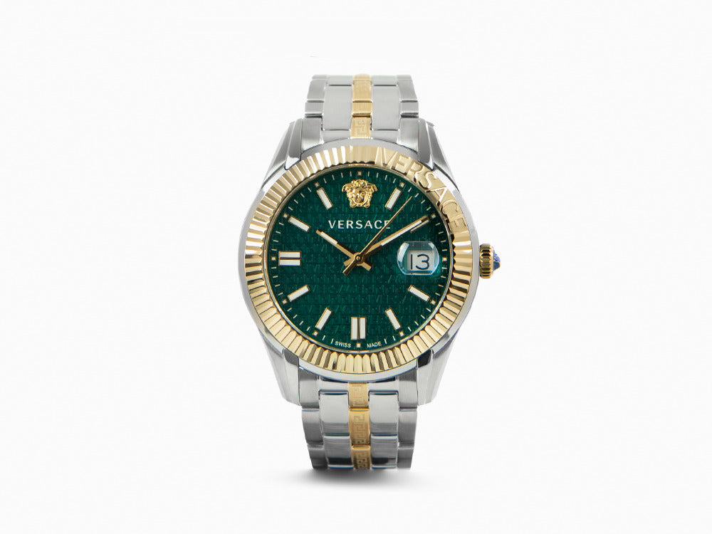 Versace Greca Time Quartz Watch, PVD Gold, Green, 41 mm, VE3K00422