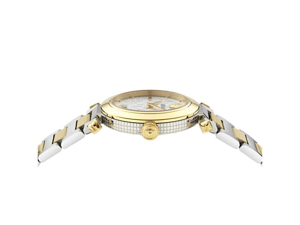 Versace Greek Quartz Watch, PVD Gold, Silver, 35 mm, Sapphire Crystal, VE5B00325