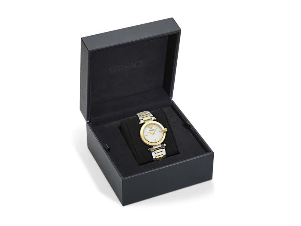 Versace Greek Quartz Watch, PVD Gold, Silver, 35 mm, Sapphire Crystal, VE5B00325
