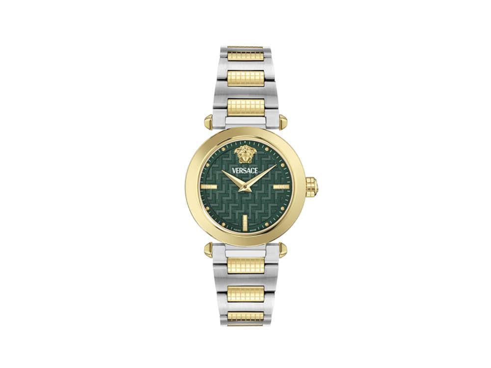 Versace Greek Quartz Watch, PVD Gold, Green, 35 mm, Sapphire Crystal, VE5B00525