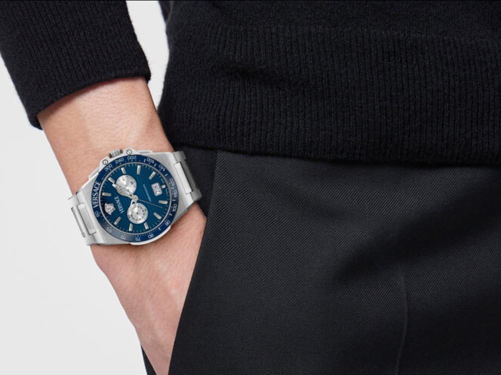 Versace Greca Reaction Quartz Watch, Blue, 43 mm, , VE5N00326