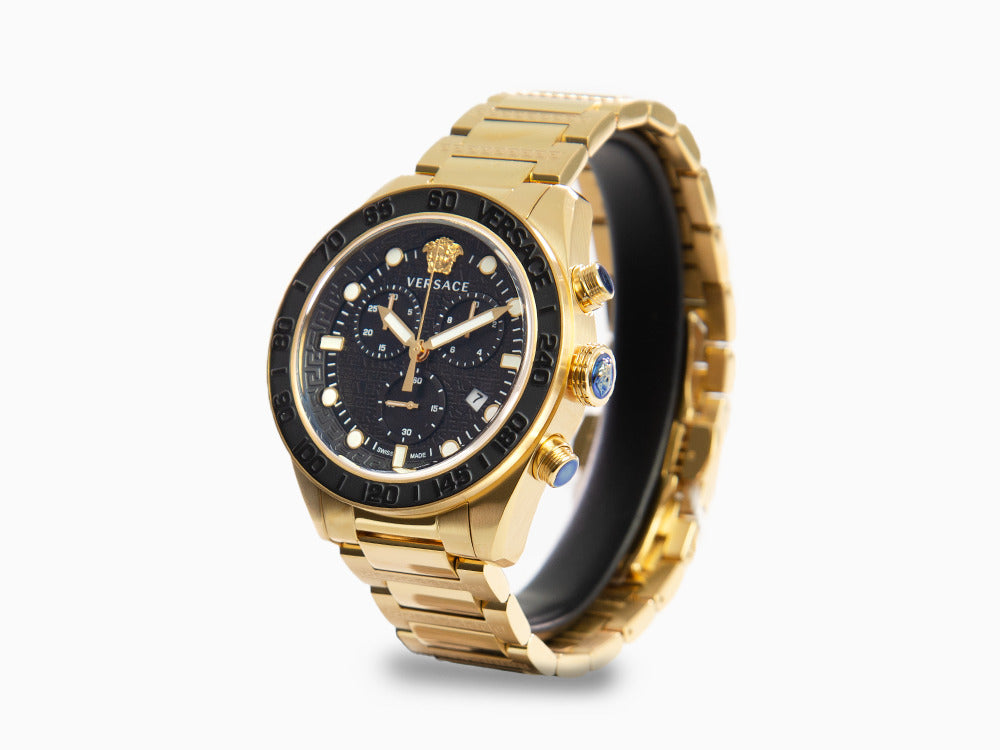 Versace Greca Dome Chrono Quartz Watch, PVD Gold, Black, 43 mm, VE6K00523