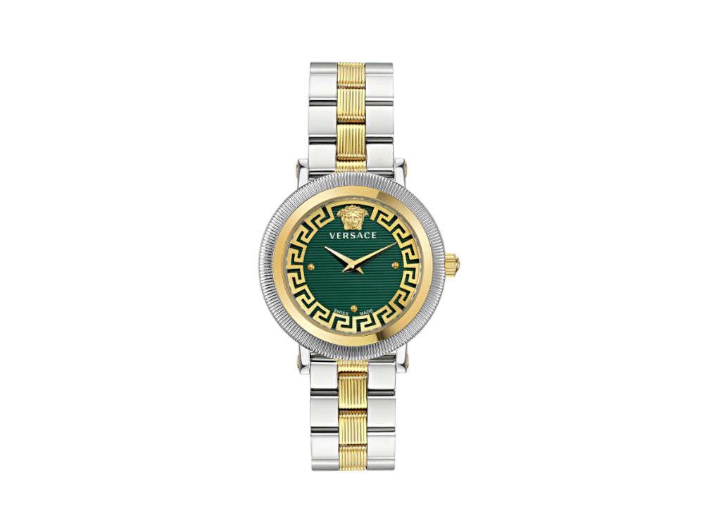 Versace Greca Flourish Quartz Watch, PVD Gold, Green, 35 mm, VE7F00523