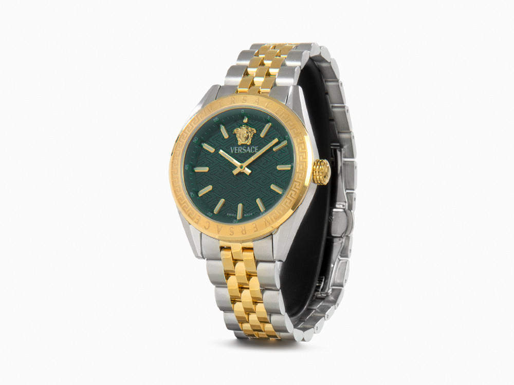 Versace V-Code Lady Quartz Watch, PVD Gold, Green, 36 mm