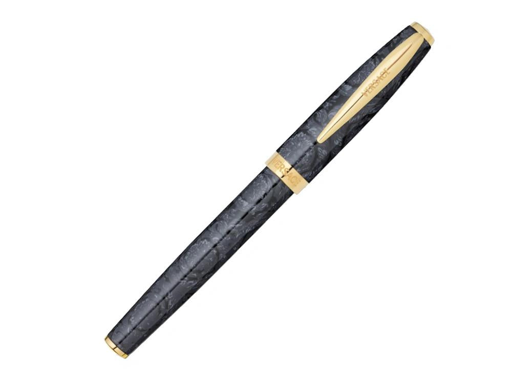 Versace + Notebook Barocco Rollerball pen, Resin, Black, Gold plated, VRAD00724