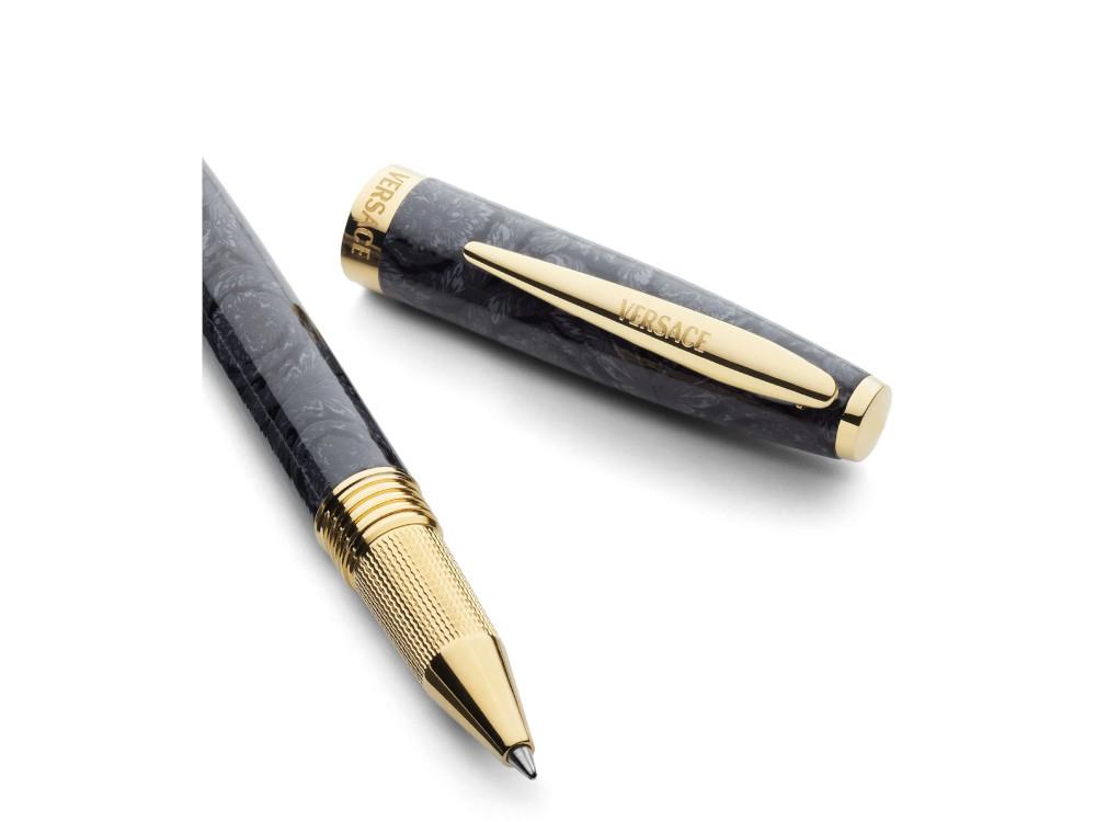 Versace + Notebook Barocco Rollerball pen, Resin, Black, Gold plated, VRAD00724