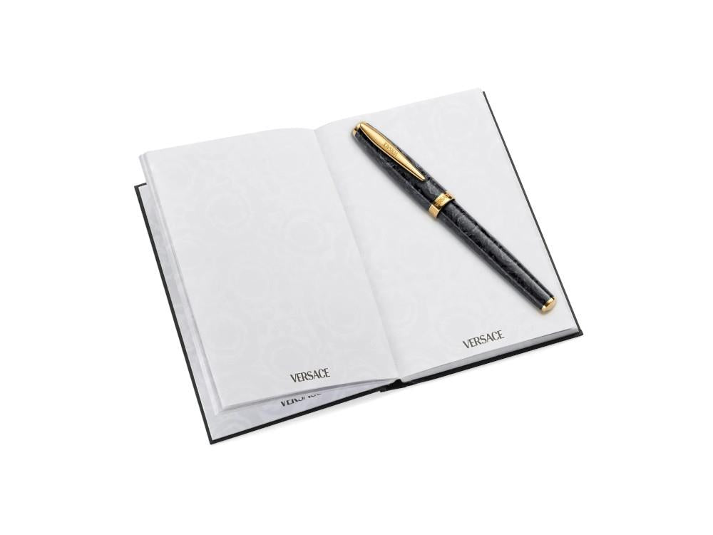 Versace + Notebook Barocco Rollerball pen, Resin, Black, Gold plated, VRAD00724
